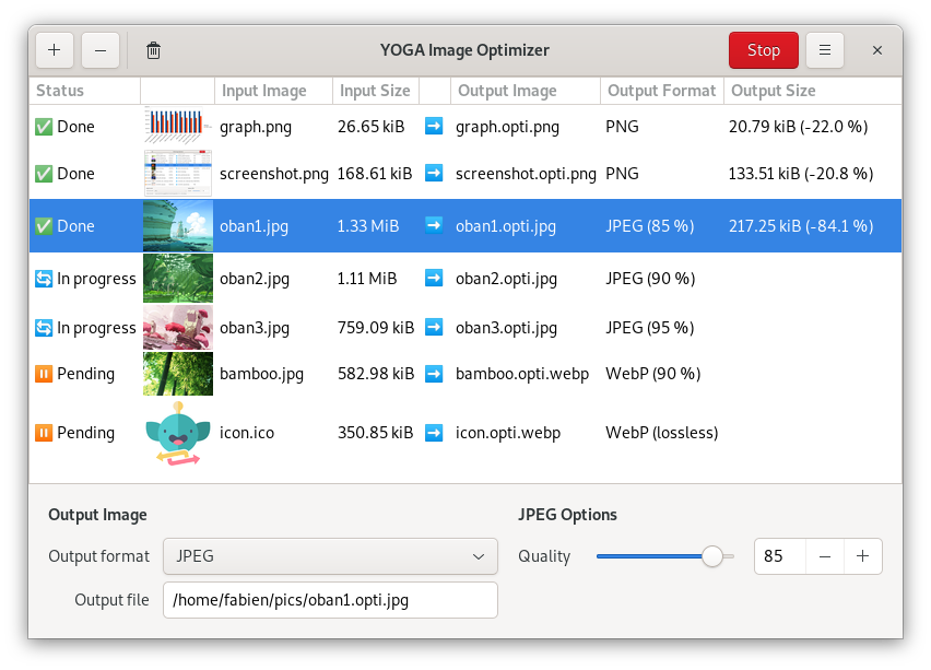 YOGA Image Optimizer v1.0.0 main window screenshot