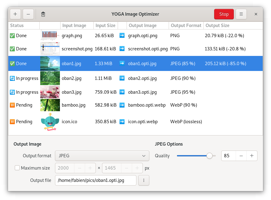 YOGA Image Optimizer v1.1.0 main window screenshot