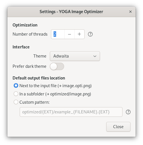 YOGA Image Optimizer v1.1.0 settings